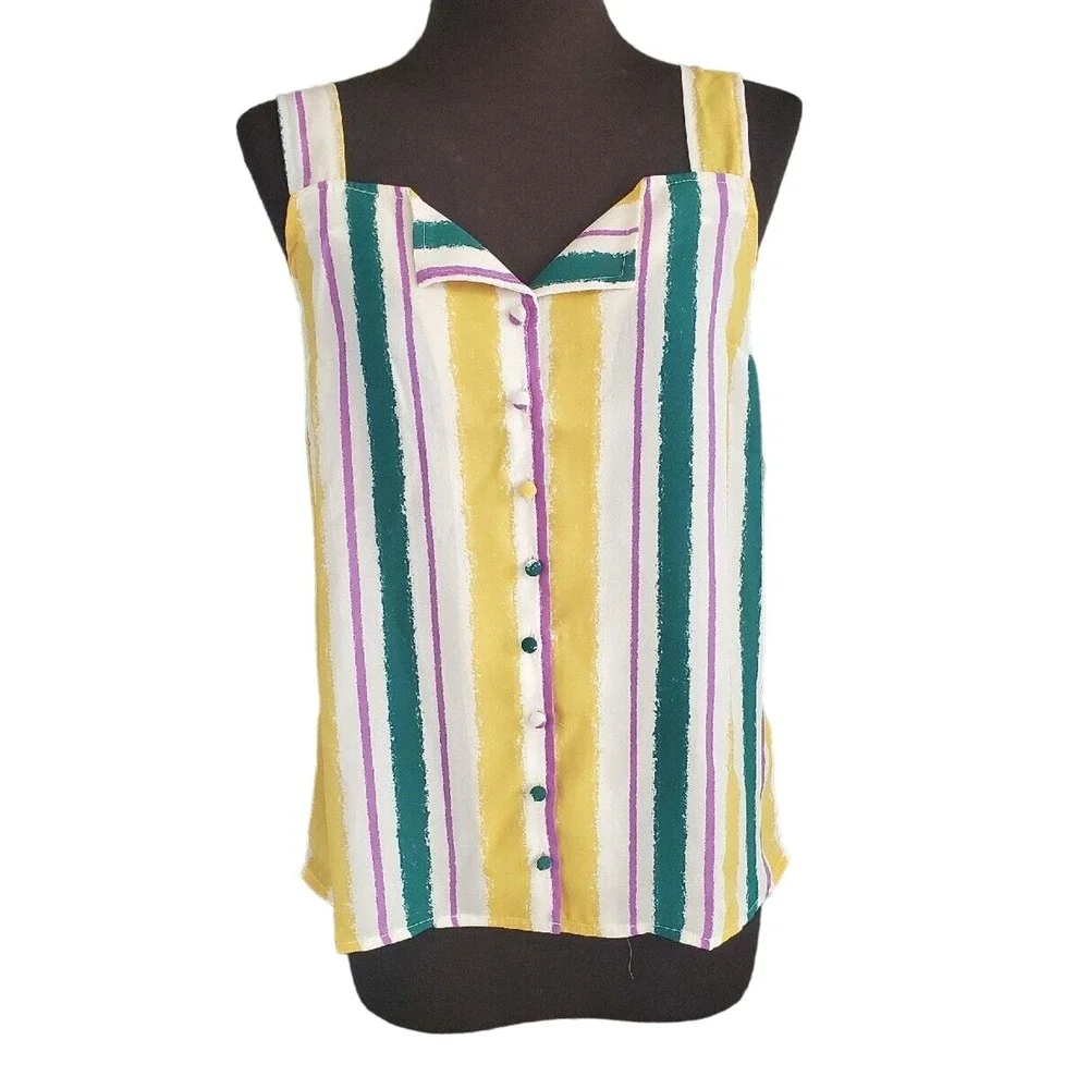 Modcloth One Affogato Button Up Top Wide Tank Straps XS - Picture 4 of 7